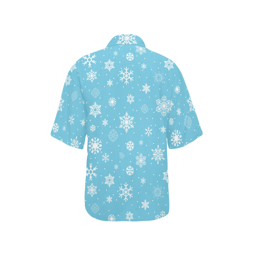 Snowflake pattern blue background Women's All Over Print Hawaiian Shirt