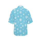Snowflake pattern blue background Women's All Over Print Hawaiian Shirt