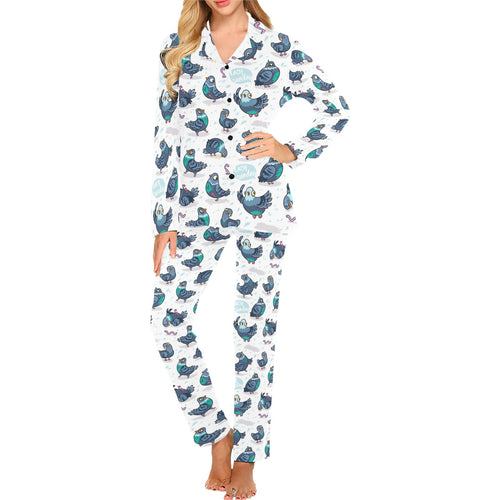 Pigeon Pattern Print Design 02 Women's Long Pajama Set