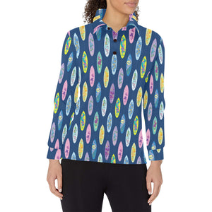 Surfboard Pattern Print Design 03 Women's Long Sleeve Polo Shirt