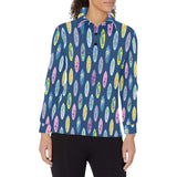 Surfboard Pattern Print Design 03 Women's Long Sleeve Polo Shirt