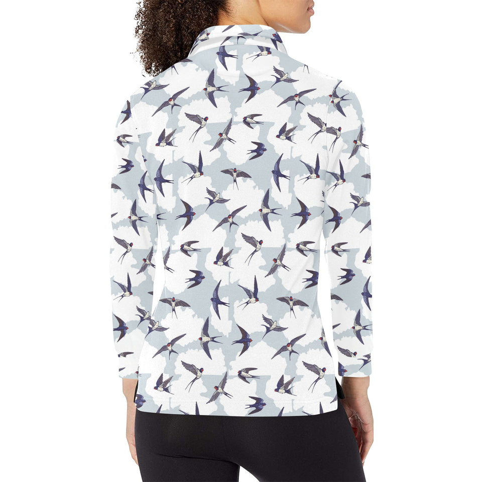 Swallow Pattern Print Design 05 Women's Long Sleeve Polo Shirt