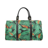 heliconia flower palm monstera leaves black backgr Travel Bag