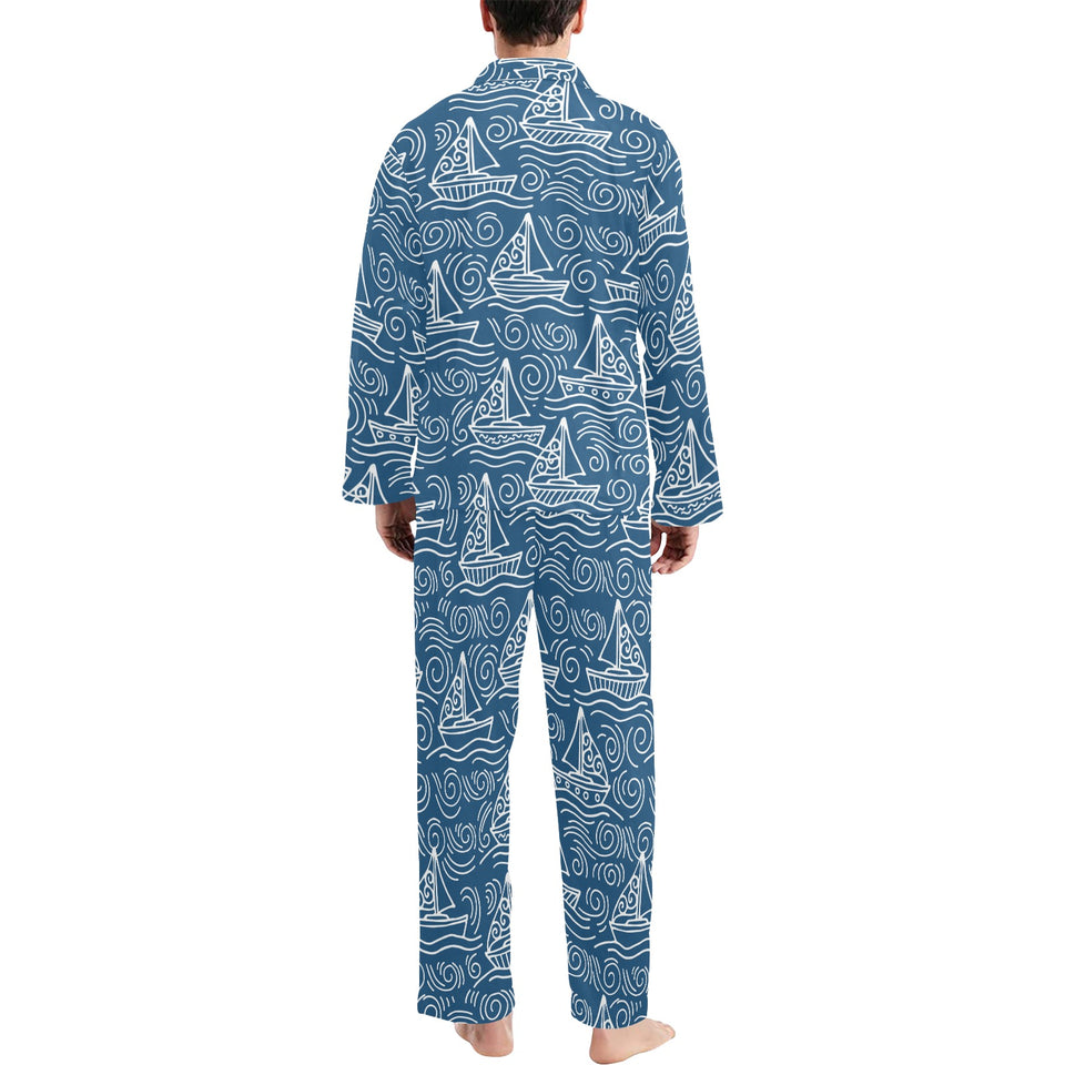 Hand drawn sailboat pattern Men's Long Pajama Set