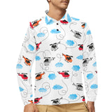 Watercolor helicopter cloud pattern Men's Long Sleeve Polo Shirt
