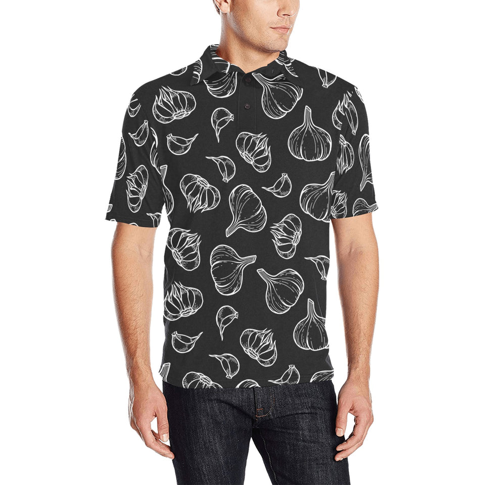 Garlic pattern black background Men's All Over Print Polo Shirt