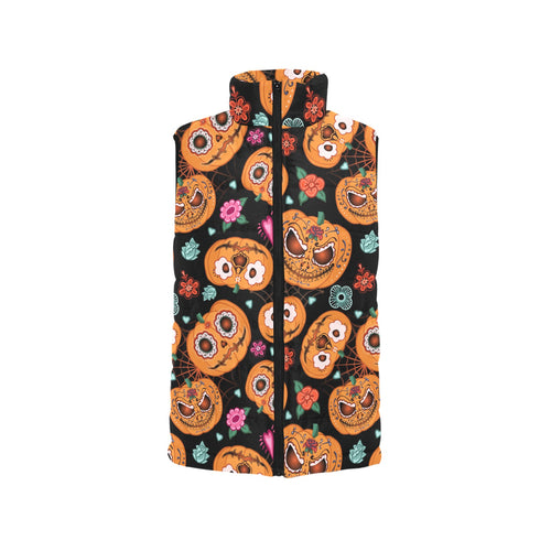 Pumpkin flowers spiderweb Halloween theme Men's Padded Vest