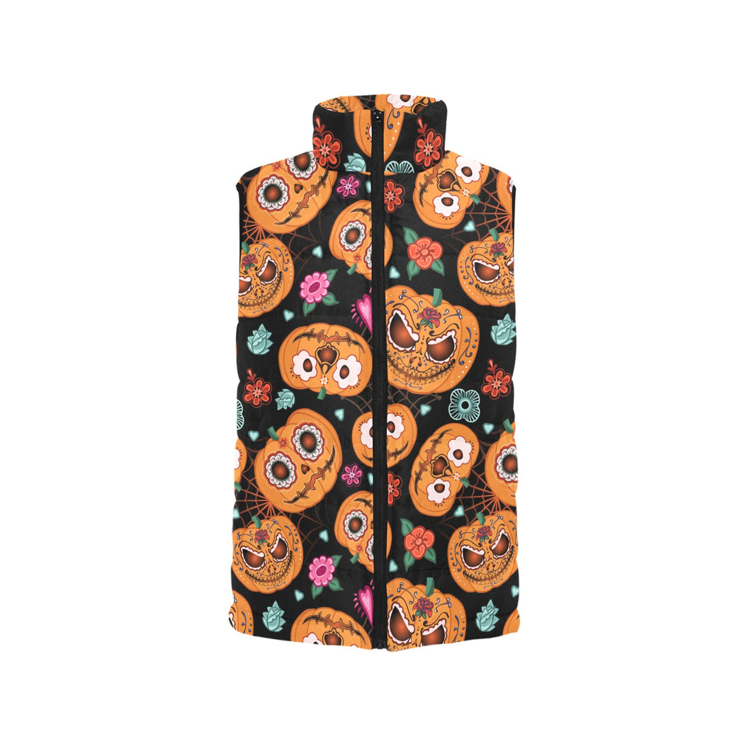 Pumpkin flowers spiderweb Halloween theme Men's Padded Vest