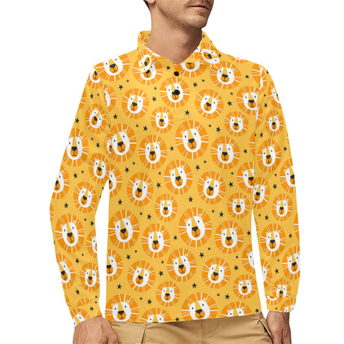 Lion Pattern Print Design 03 Men's Long Sleeve Polo Shirt