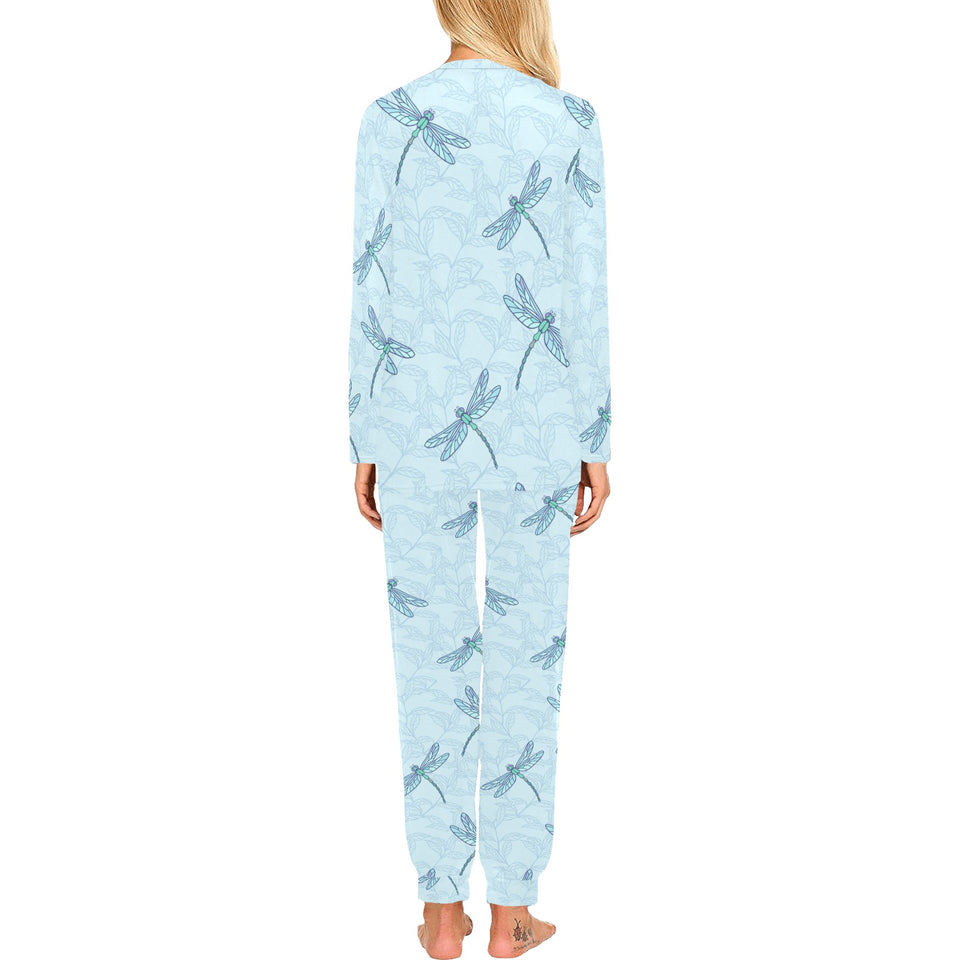 Dragonfly pattern blue background Women's All Over Print Pajama Set