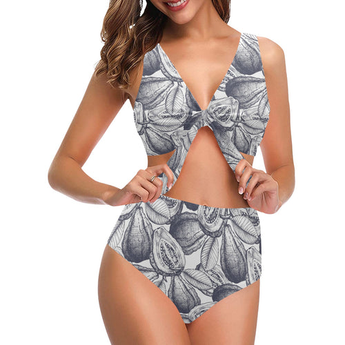 Guava tropical hand drawn pattern Chest Bowknot High Waisted Bikini Swimsuit