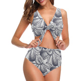 Guava tropical hand drawn pattern Chest Bowknot High Waisted Bikini Swimsuit