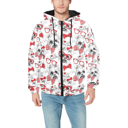 Yorkshire Terrier Pattern Print Design 04 Men's Padded Hooded Jacket
