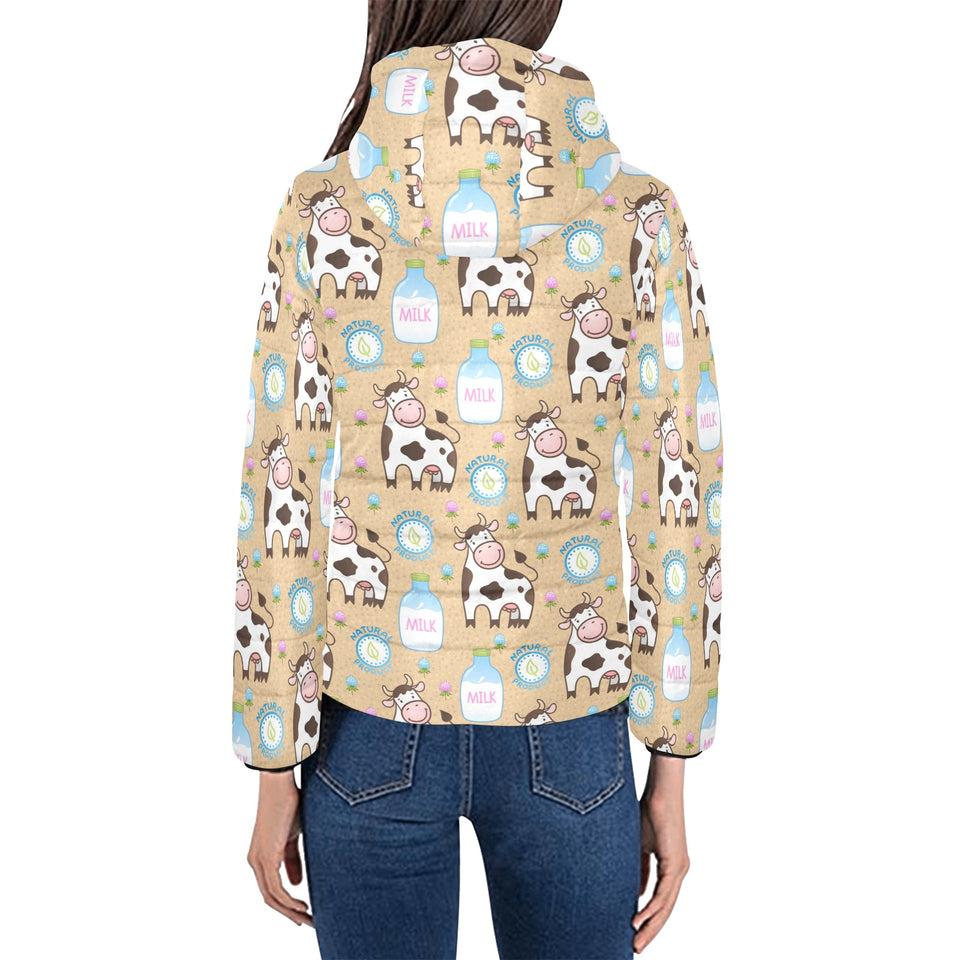 Cow bottle of milk pattern Women's Padded Hooded Jacket