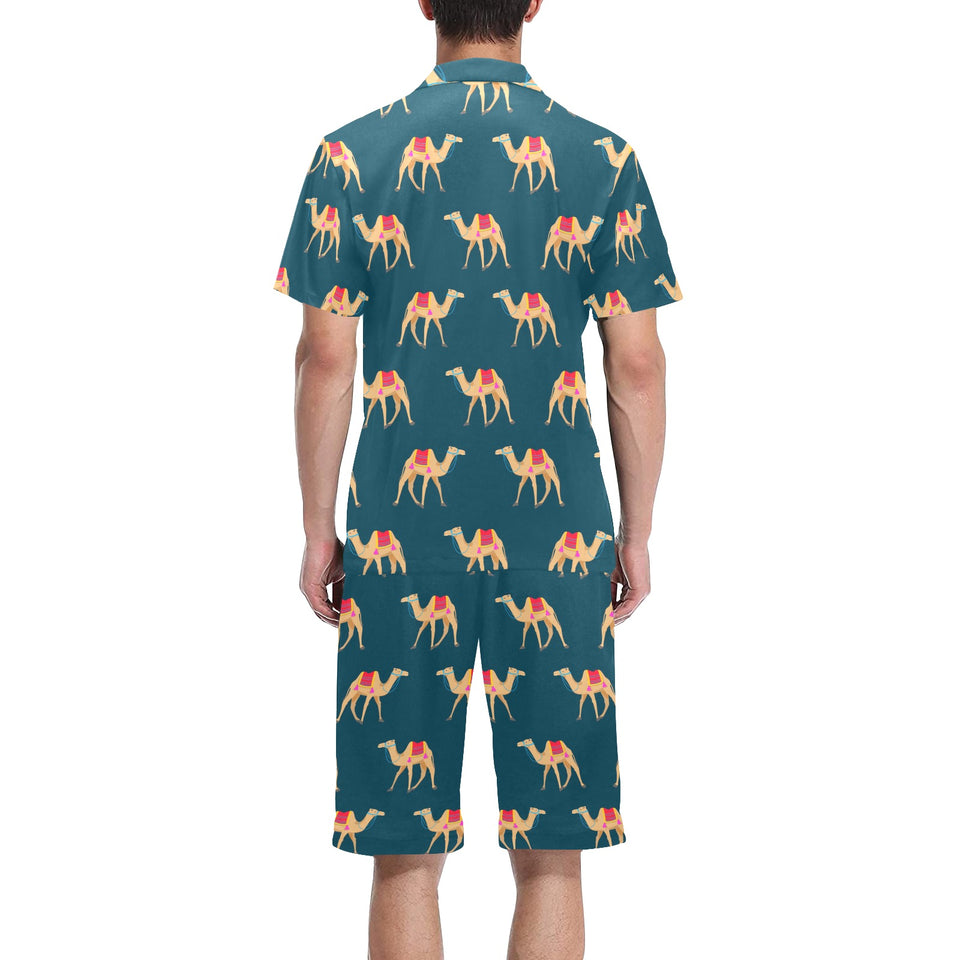Camel pattern blue blackground Men's V-Neck Short Pajama Set