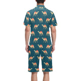 Camel pattern blue blackground Men's V-Neck Short Pajama Set