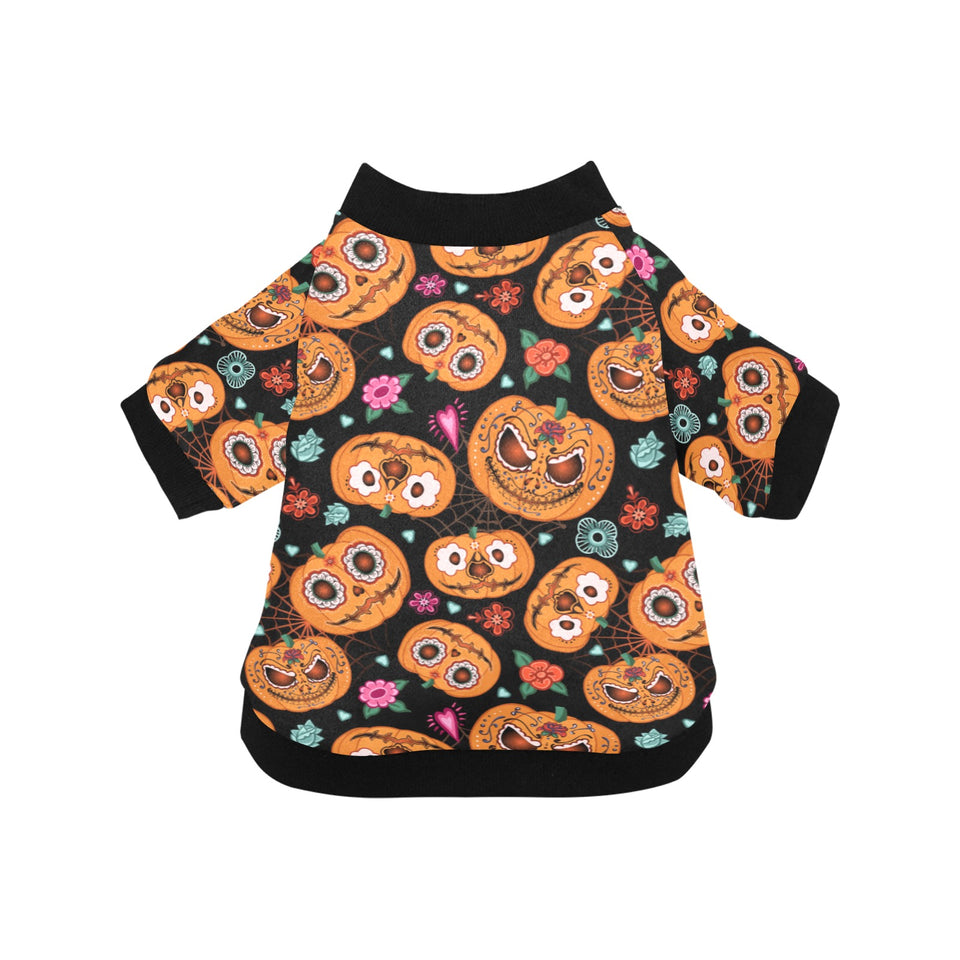 Pumpkin flowers spiderweb Halloween theme All Over Print Pet Dog Round Neck Fuzzy Shirt