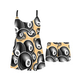 Billiard Ball Pattern Print Design 04 Chest Sexy Pleated Two Piece Swim Dress