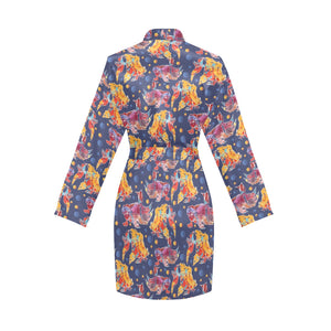 Goldfish Pattern Print Design 05 Women's Long Sleeve Belted Night Robe