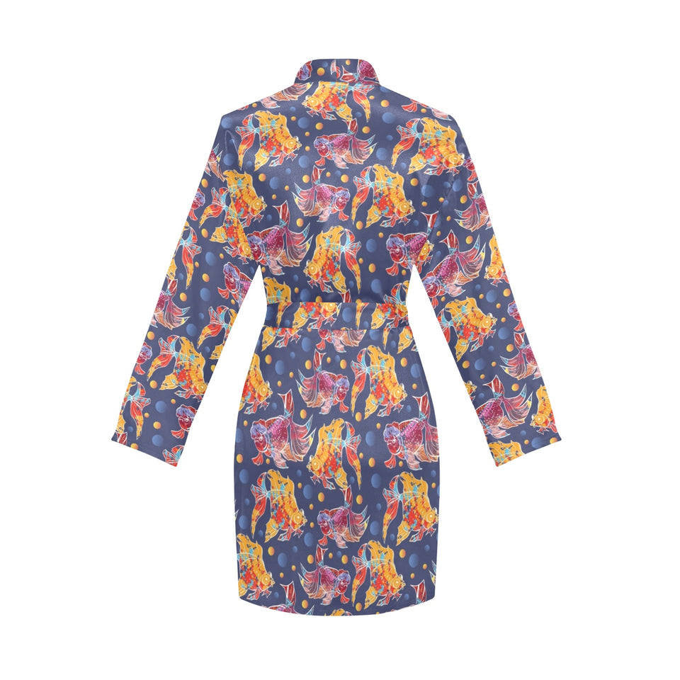 Goldfish Pattern Print Design 05 Women's Long Sleeve Belted Night Robe