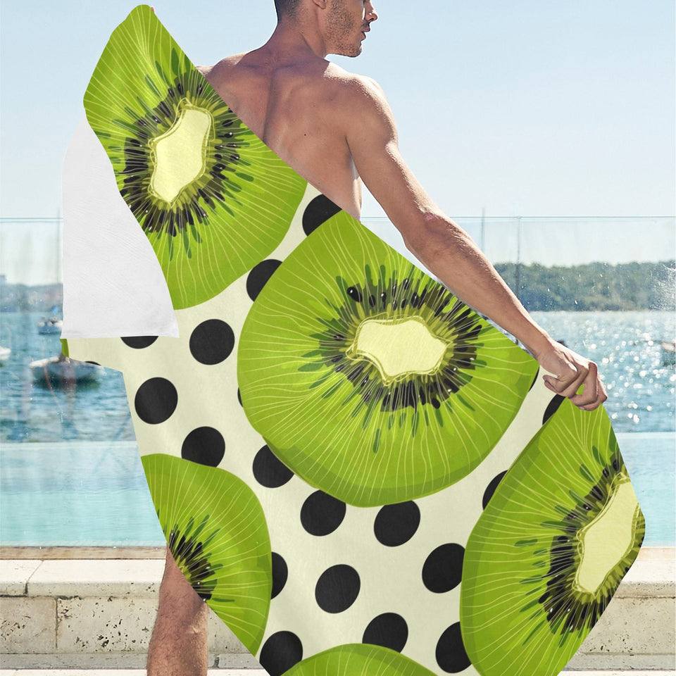 kiwi black dot background Beach Towel