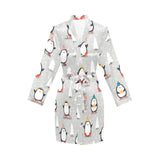Cute Penguin christmas pattern Women's Long Sleeve Belted Night Robe