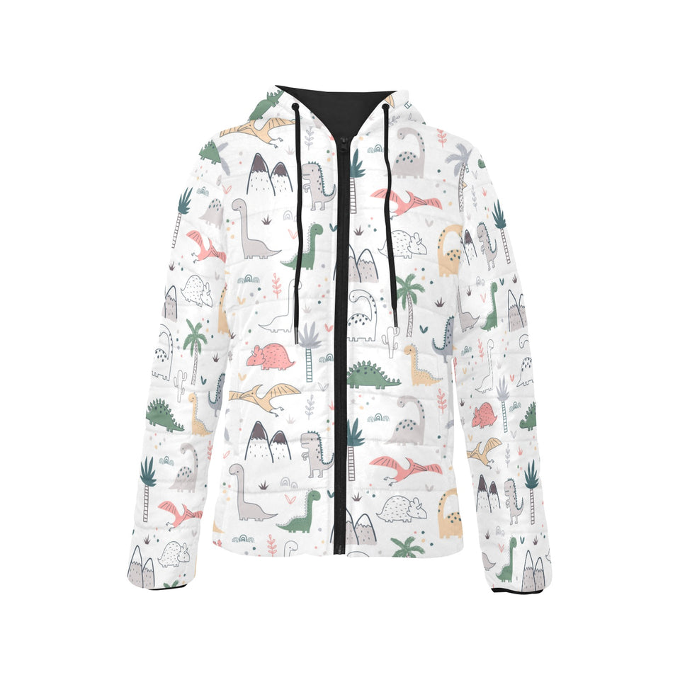 Cute cartoon dinosaurs tree pattern Women's Padded Hooded Jacket