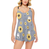 Cute hamster sunflower pattern background Chest Sexy Pleated Two Piece Swim Dress