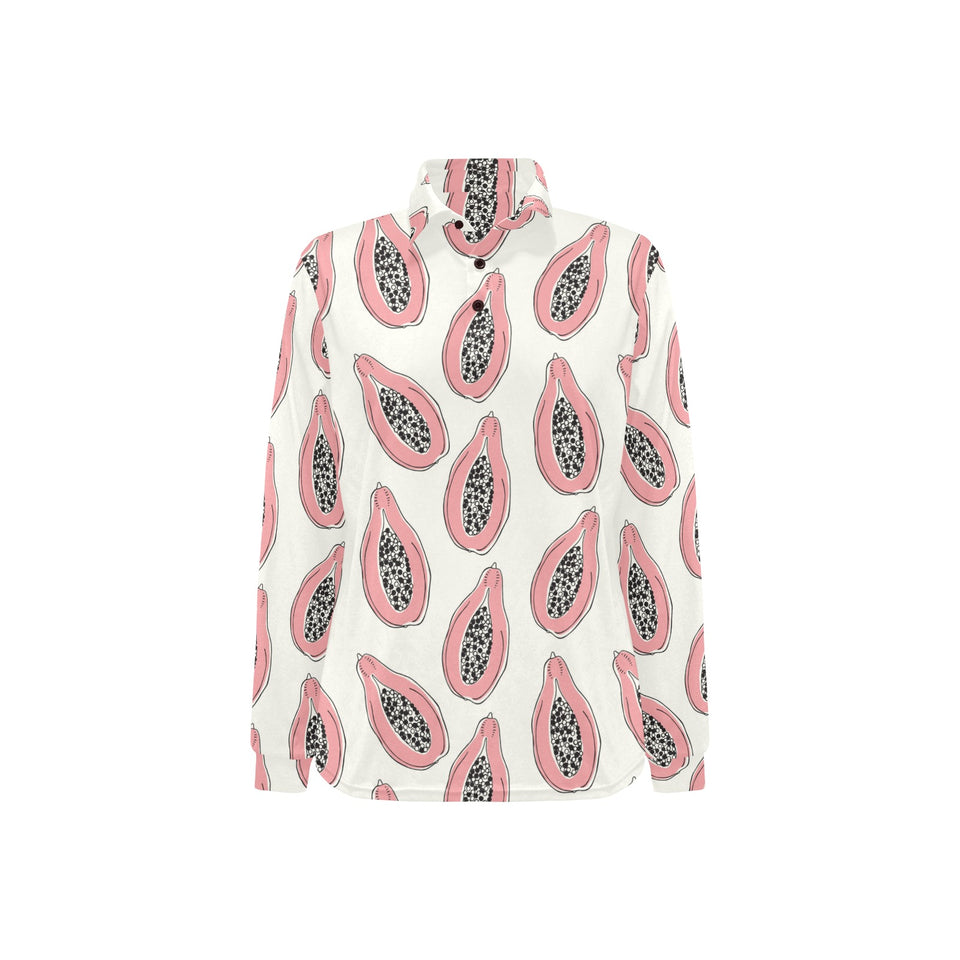 papaya pattern Women's Long Sleeve Polo Shirt