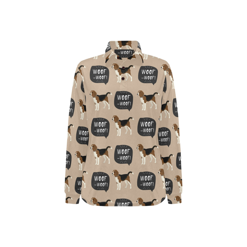 Beagle pattern Women's Long Sleeve Polo Shirt