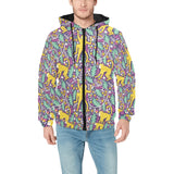 Cute yellow monkey leaves pattern Men's Padded Hooded Jacket