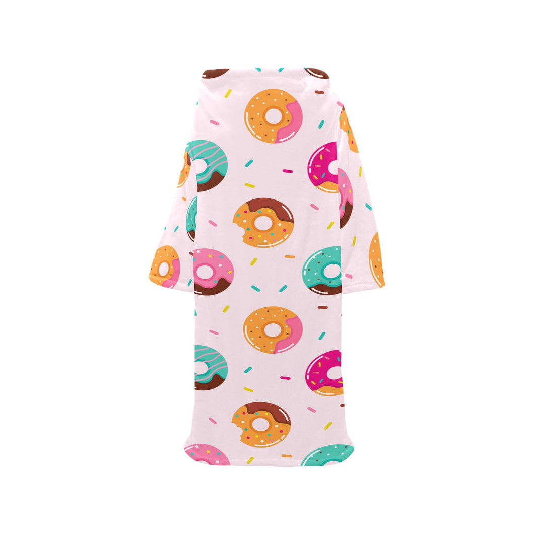 Donut pattern glaze pink background Blanket Robe with Sleeves
