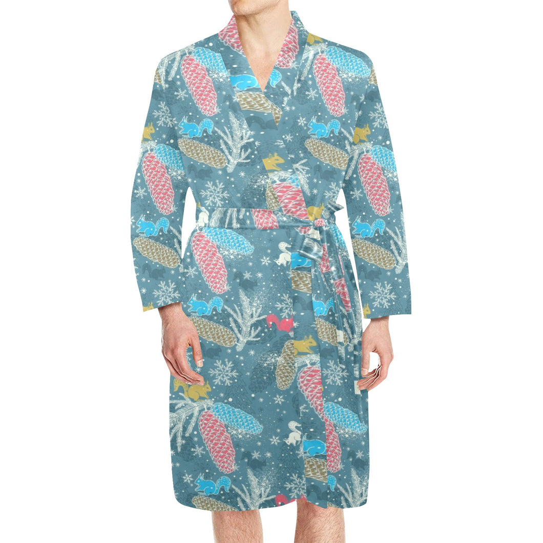 Squirrel Pattern Print Design 01 Men's Long Sleeve Belted Night Robe