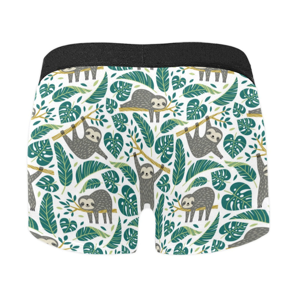 Cute sloths tropical palm leaves white background Men's All Over Print Boxer Briefs Men's Underwear