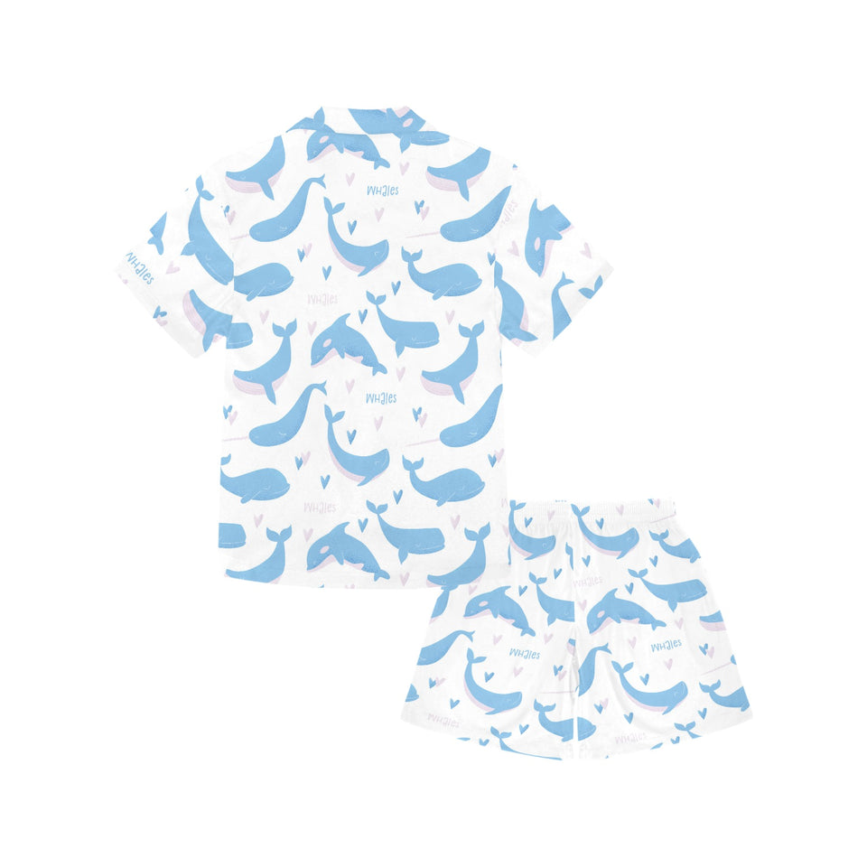 Blue whale pattern Kids' Boys' Girls' V-Neck Short Pajama Set