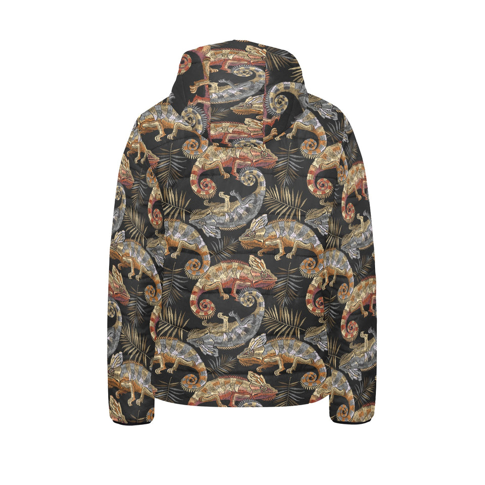 Chameleon lizard tropical leaves palm tree Kids' Boys' Girls' Padded Hooded Jacket