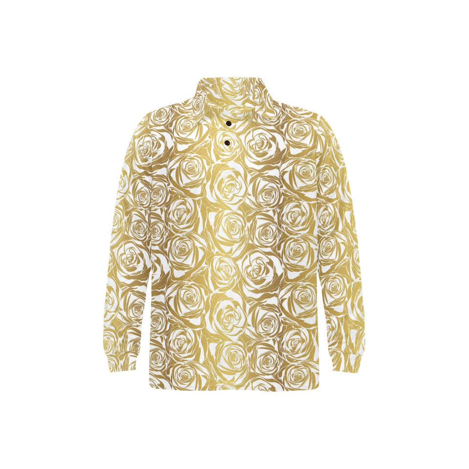 Rose Pattern Print Design 05 Men's Long Sleeve Polo Shirt
