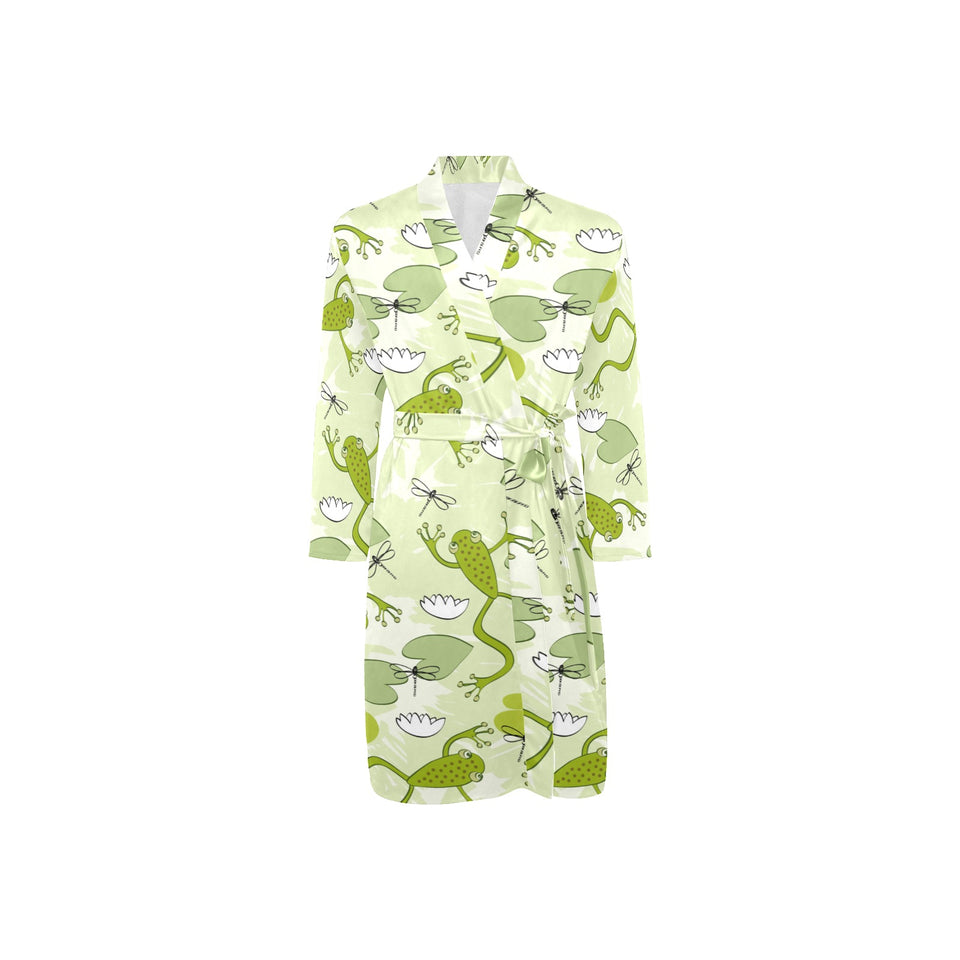 Cute frog dragonfly pattern Men's Long Sleeve Belted Night Robe