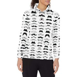 Mustache Beard Pattern Print Design 04 Women's Long Sleeve Polo Shirt