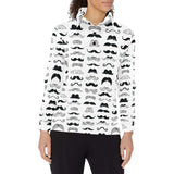 Mustache Beard Pattern Print Design 04 Women's Long Sleeve Polo Shirt