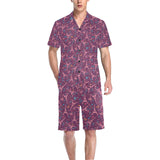 Eiffel Tower Heart Pattern Print Design 04 Men's V-Neck Short Pajama Set