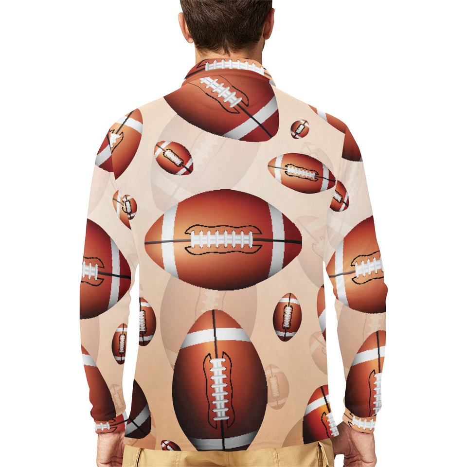 American football ball design pattern Men's Long Sleeve Polo Shirt