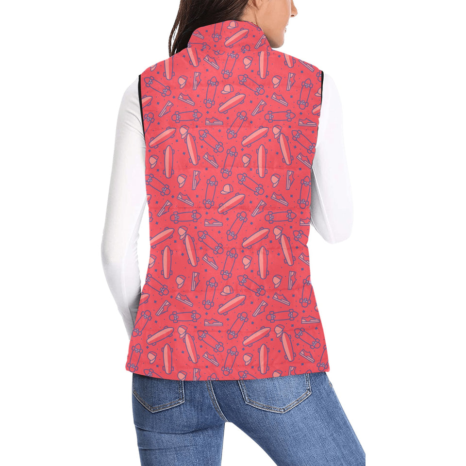 Skate Board Pattern Print Design 01 Women's Padded Vest