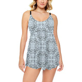 Traditional indian element pattern Chest Sexy Pleated Two Piece Swim Dress