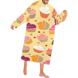 cake cupcake heart cherry pattern Blanket Robe with Sleeves