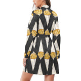 French fries dark background Women's Long Sleeve Belted Night Robe