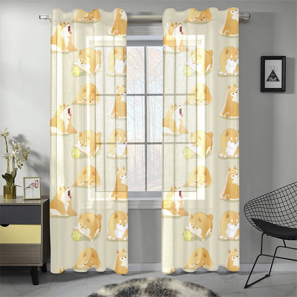 Cute fat shiba inu dog pattern Gauze Curtain