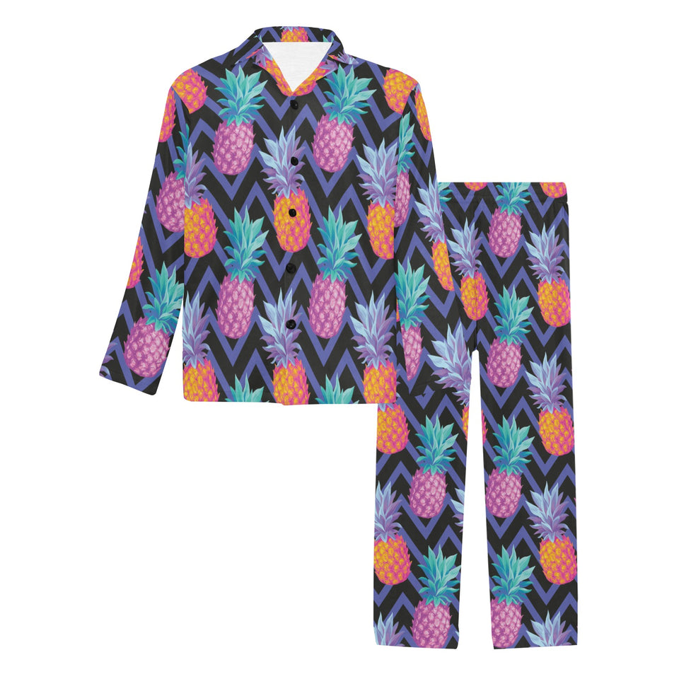 Pineapples pattern zigzag background Men's Long Pajama Set