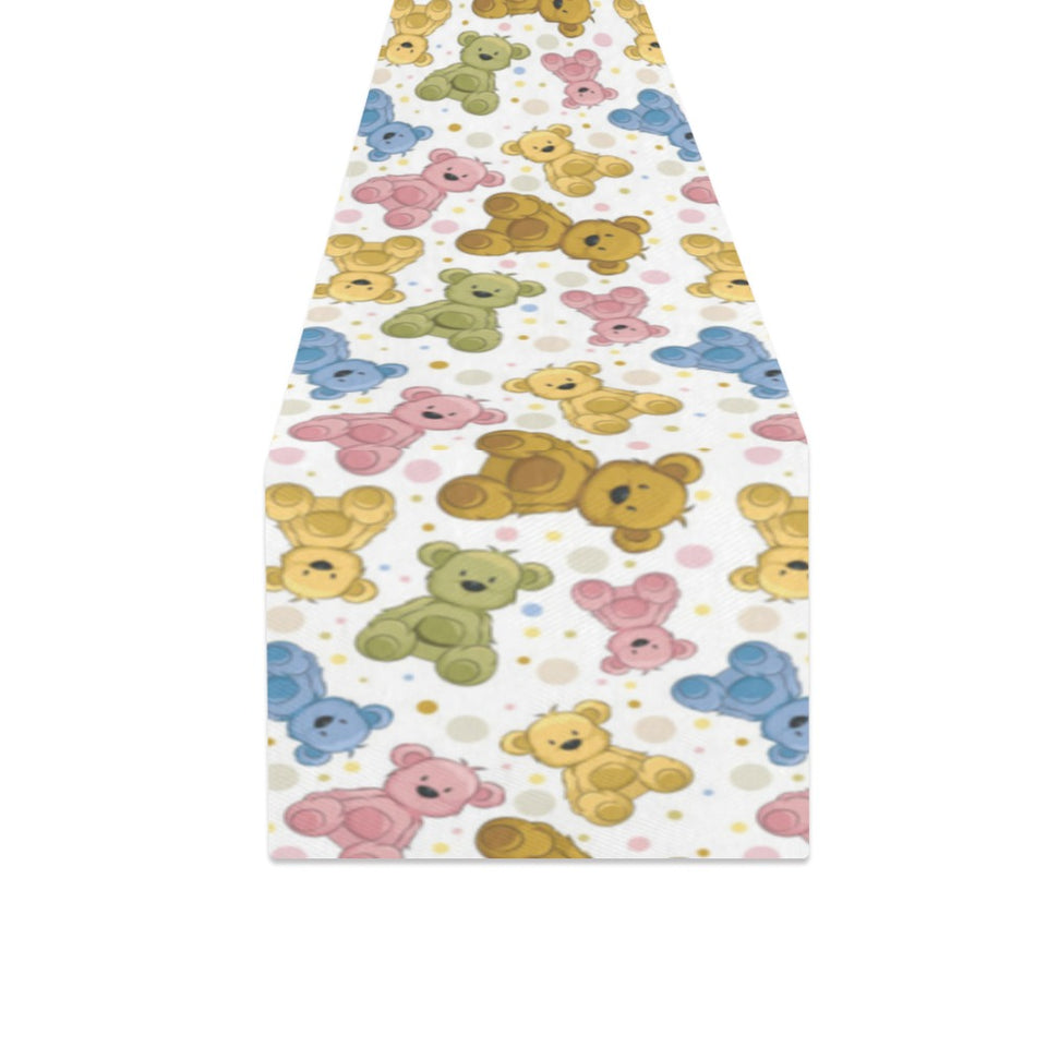 Teddy Bear Pattern Print Design 01 Table Runner