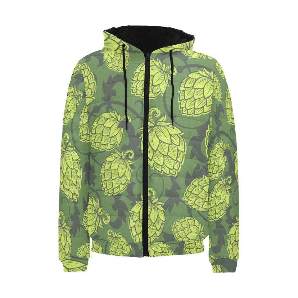 Hop pattern Hop cone background Men's Padded Hooded Jacket